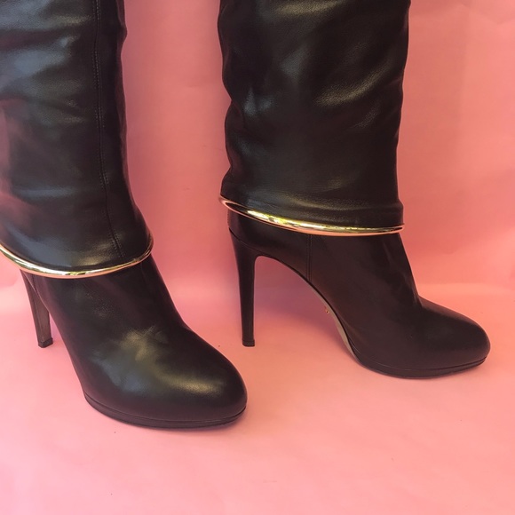 Black Sergio Rossi pull on leather boots in box